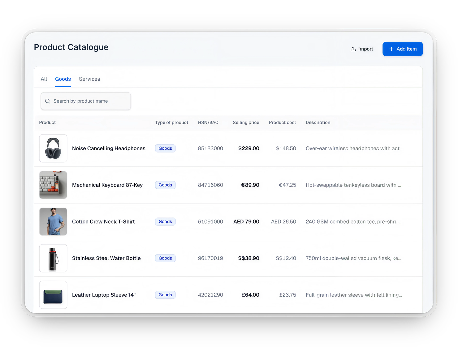 Clients and catalogue, saved and reusable